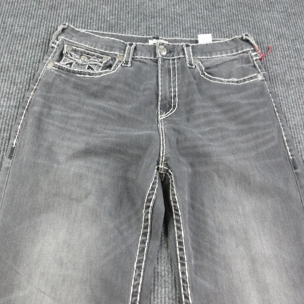 True Religion Jeans Mens 36 Black Vinny Super T Flap Wide-Leg Relaxed 37x31*
